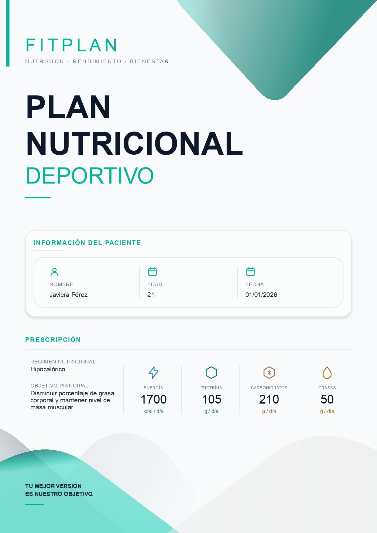 Ejemplo de plan nutricional Fitplan